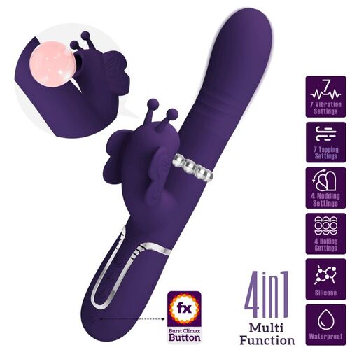 PRETTY LOVE - VIBRADOR RABBIT MULTIFUNCIÓN 4 EN 1 MARIPOSA MORADO