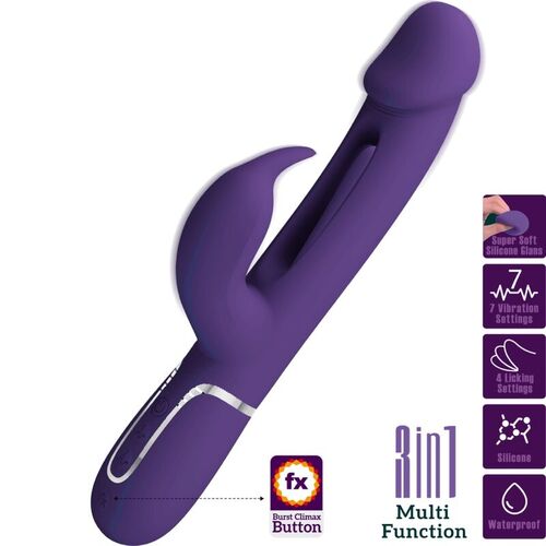 PRETTY LOVE - KAMPAS VIBRADOR RABBIT 3 EN 1 MULTIFUNCIN CON LENGUA VIOLETA